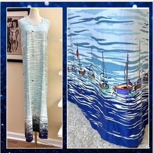 VTG Sumi Ware, Hand-Made in Indonesia Blue and White Sleeveless Nautical Dress